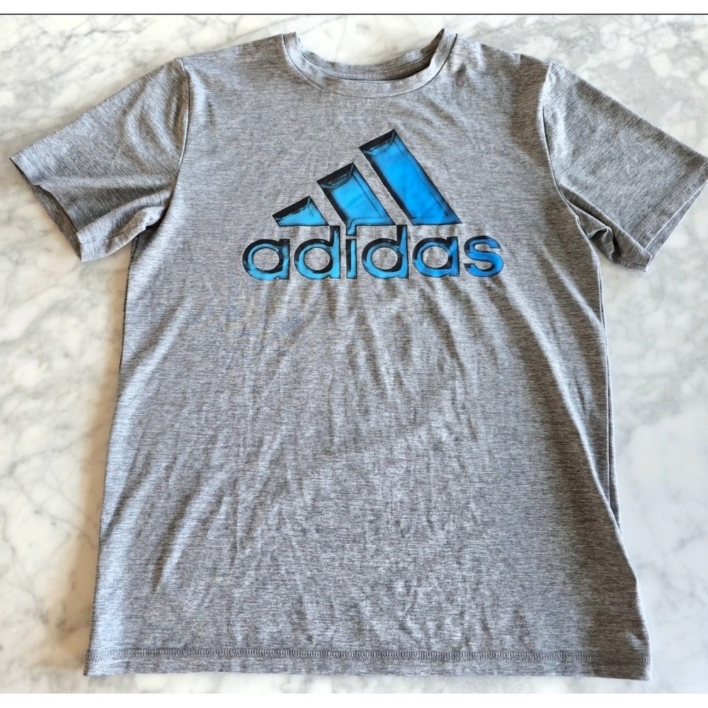 Adidas Youth Boys Gray Short‎ Sleeve Athletic T-Shirt Size L 14 16